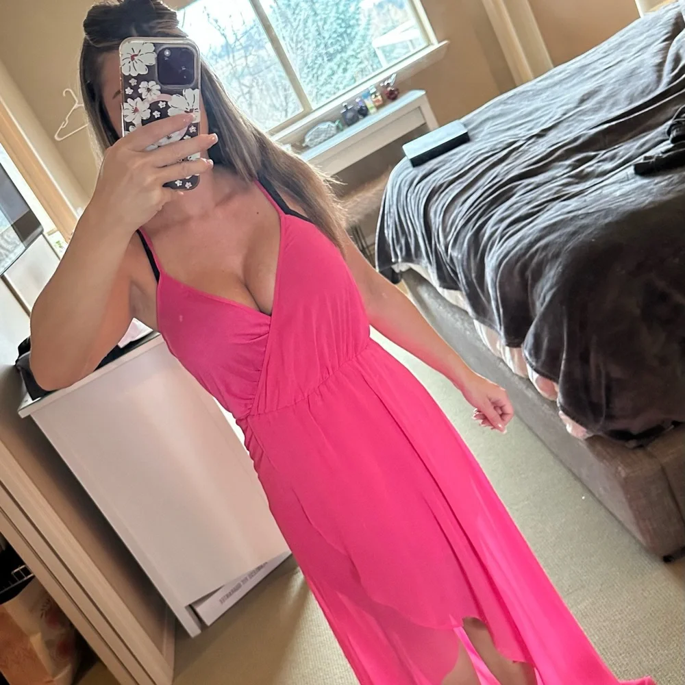 bebe Vibrant Pink High Low Dress - Picture 11 of 14